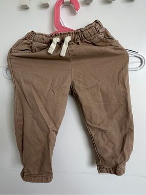Kids Cozy Elastic Waist Brown Jogger Pants